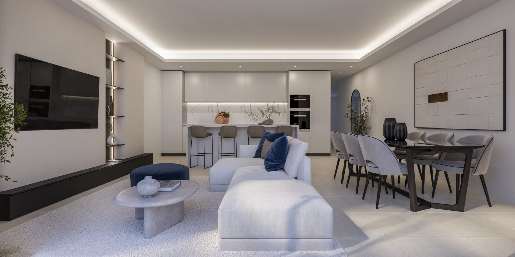 Living room and open kitchen