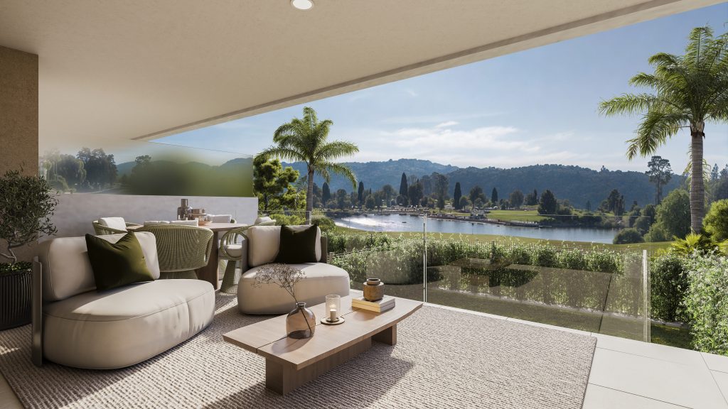 Ground floor terrace with lake view