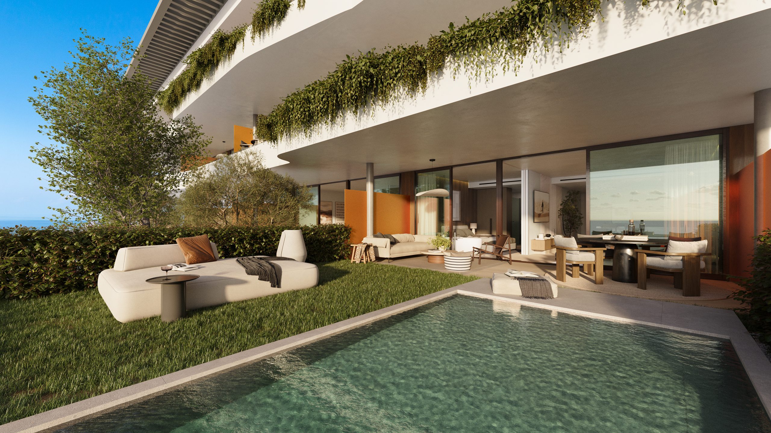 Waterfall garden villa pool